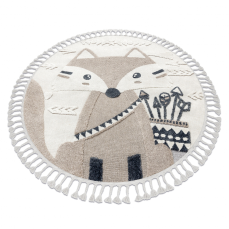 Tappeto YOYO EY80 cerchio bianco / beige - Volpe per bambini, strutturali, sensoriali Frange 