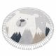 Koberec kulatý YOYO EY81 šedo / bílé - Medvěd, hory pro děti, strukturální, senzoricky Třásně