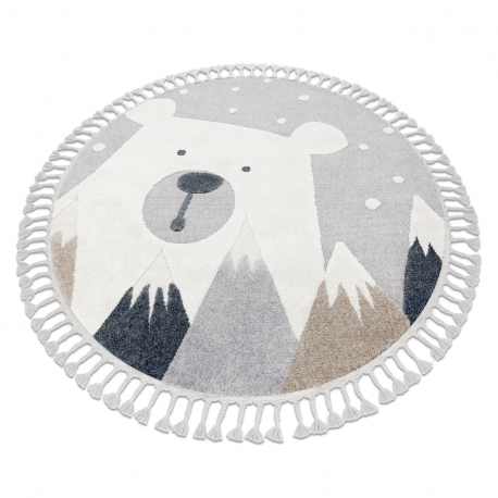 Tæppe YOYO EY81 cirkel grå / hvid - Bjørn, bjerge til børn, strukturelle, sensoriske frynser