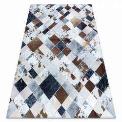 Koberec PATCHWORK 21715 béžový / hnědá - Hovězí kůže, Diamanty