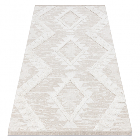 Carpet ECO SISAL Boho MOROC Diamonds 22312 fringe - structural beige / cream, recycled carpet