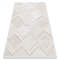 Carpet ECO SISAL MOROC 22314 rhombuses, zigzag, boho fringe - structural beige / cream