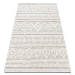 Carpet ECO SISAL MOROC 22322 rhombuses, lines, boho fringe - structural beige / cream