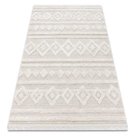 Carpet ECO SISAL MOROC 22322 rhombuses, lines, boho fringe - structural beige / cream