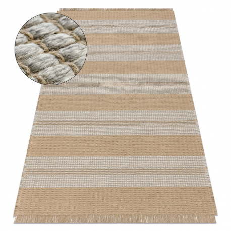 Matta JUTE 3734 beige / grå ränder - jute, plattvävd, fransar