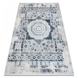 Moderne tæppe DUKE 51542 creme / blå - Roset vintage, struktureret, meget blød, frynser