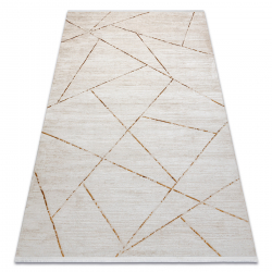 Moderný koberec DUKE 51557 krémová / zlatá - Geometrická, štruktúrovaný, veľmi jemný, strapce