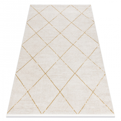 Moderna preproga DUKE 51245 krem / zlata - Rešetka, strukturiran, zelo mehak, resice