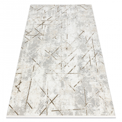 Modern carpet DUKE 51393 cream / gold - Geometric, vintage structured, very soft, fringes