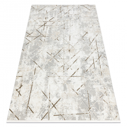 Modern matta DUKE 51393 kräm / guld - Geometrisk, vintage strukturerad, mycket mjuk, fransar