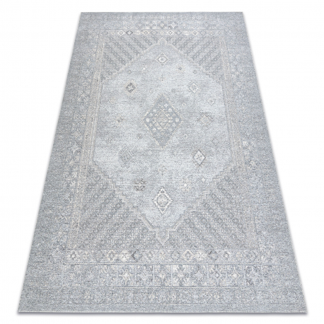 Вълнен килим ANTIGUA 518 76 JY910 OSTA - Розета, рамка, плоскотъкан светло сив