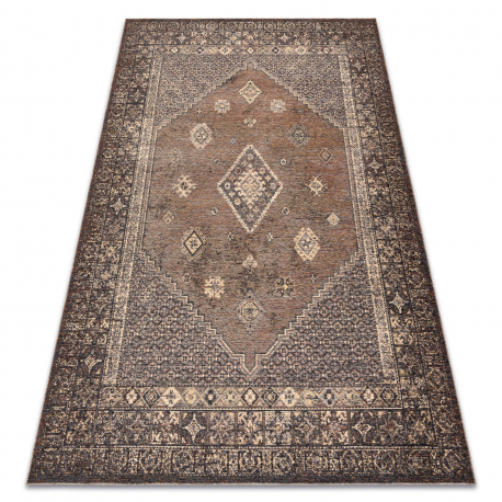 Vlnený koberec ANTIGUA 518 76 JF300 OSTA - Rosette, rám, plocho tkaný hnedý