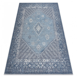 Tapis en laine ANTIGUA 518 76 KB500 OSTA - Rosace, cadre, tissé à plat gris / bleu 