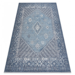 Wollen tapijt ANTIGUA 518 76 KB500 OSTA - Rozet, frame, vlakgeweven grijs / blauw