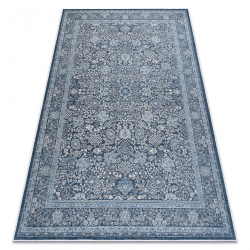 Tapis en laine ANTIGUA 518 74 KB500 OSTA - Fleurs, cadre, tissé à bleu foncé 