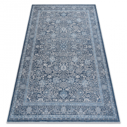 Wool carpet ANTIGUA 518 74 KB500 OSTA - Flowers, frame, flat-woven navy blue