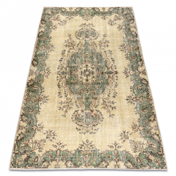 KÄSISÕLMEMINE villane vaip Vintage 10005, ornament, lilled - beež / zaļš 