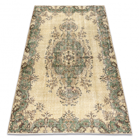 RANKAIS MAZGTAS vilnonis kilimas Vintage 10005, ornamentas, gėlės - smėlio spalvos / žalias 