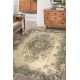 Tappeto in lana ANNODATO A MANO Vintage 10005, ornamento, fiori - beige / verde 