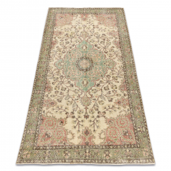 Tappeto in lana ANNODATO A MANO Vintage 10534, ornamento, fiori - beige / verde 