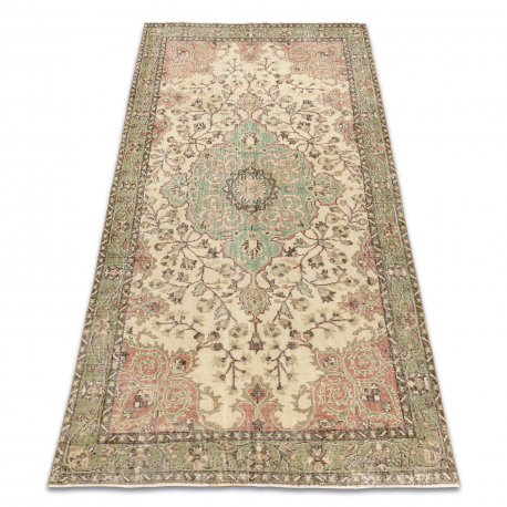 Tappeto in lana ANNODATO A MANO Vintage 10534, ornamento, fiori - beige / verde 