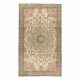 HANDGEKNOPT wollen tapijt Vintage 10534, ornament, bloemen - beige / groen