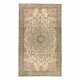 Tappeto in lana ANNODATO A MANO Vintage 10534, ornamento, fiori - beige / verde 