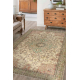 Tappeto in lana ANNODATO A MANO Vintage 10534, ornamento, fiori - beige / verde 