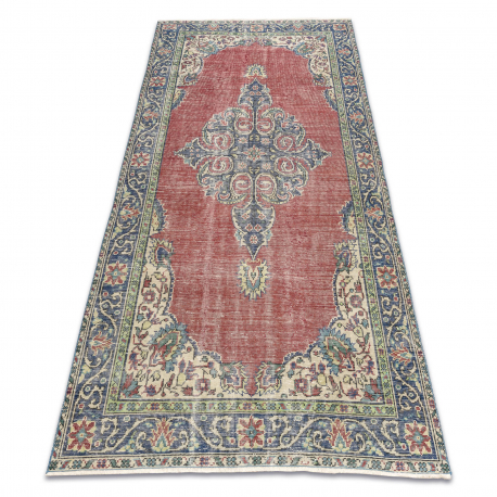 РЪЧНО ВЪЗЕН вълнен килим Vintage 10525, украшение, цветя - червено / син