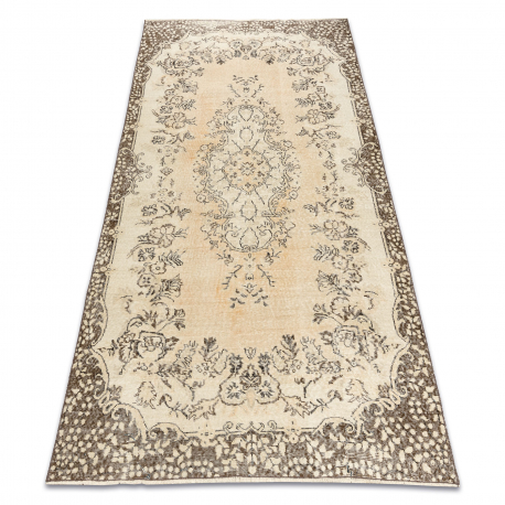 Tappeto in lana ANNODATO A MANO Vintage 10313, ornamento, fiori - beige / verde 