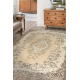 Tappeto in lana ANNODATO A MANO Vintage 10313, ornamento, fiori - beige / verde 