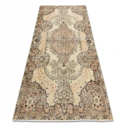 RANKAIS MAZGTAS vilnonis kilimas Vintage 10003, ornamentas, gėlės - smėlio spalvos / žalias 