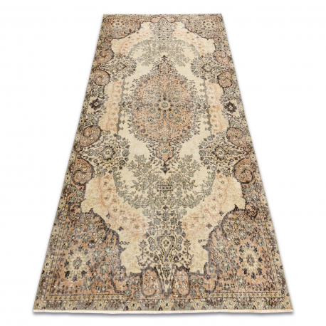 Tappeto in lana ANNODATO A MANO Vintage 10003, ornamento, fiori - beige / verde 