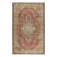 HANDGEKNOPT wollen tapijt Vintage 10175, frame, ornament - beige / rood