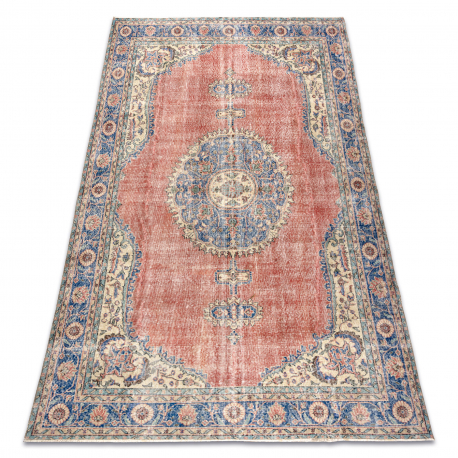 Tapis en laine NOUÉ MAIN Vintage 10488, cadre, ornement - bleu / rouge 