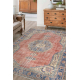 Tapis en laine NOUÉ MAIN Vintage 10488, cadre, ornement - bleu / rouge 