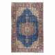 HANDGEKNOPT wollen tapijt Vintage 10532, frame, ornament - bordeauxrood / blauw