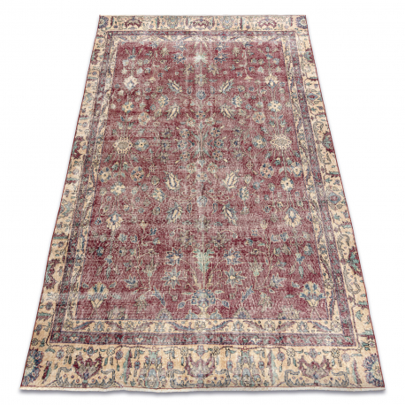 Tappeto in lana ANNODATO A MANO Vintage 10664, cornice, fiori - chiaretto / beige 