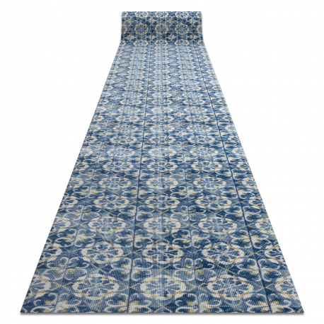 TAPIS DE COULOIR antidérapant DIGITAL - CARREAUX DE LISBONNE bleu et or 