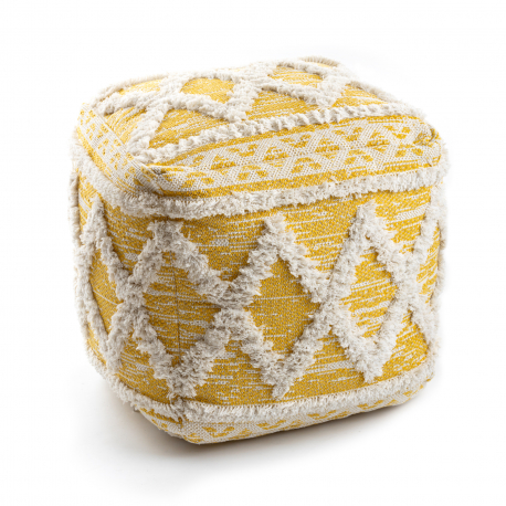 Puff QUADRAT pouffe 50 x 50 x 50 cm Boho, rombov 22297 Podstavek za noge, sedeti rumena / krem