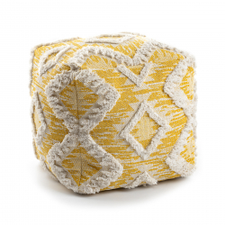 Pouffe SQUARE 50 x 50 x 50 cm Boho, rhombuses 22312 footrest, for sitting yellow / cream