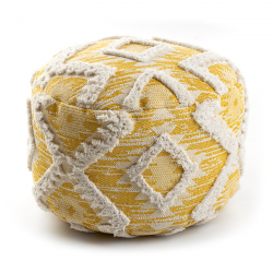 Pouffe CYLINDER 50 x 50 x 50 cm Boho, rhombuses 22312 footrest, for sitting yellow / cream