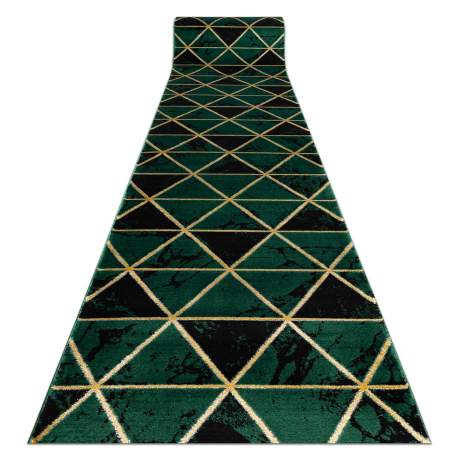Passadeira EMERALD exclusivo 1020 glamour, à moda mármore, triângulos garrafa verde / ouro 70 cm