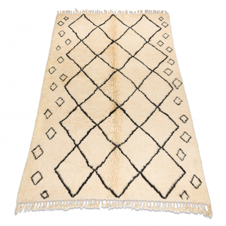 Dywan BERBER MR1652 Beni Mrirt berberyjski, ręcznie tkany z Maroka, Romby - beż / czarny
