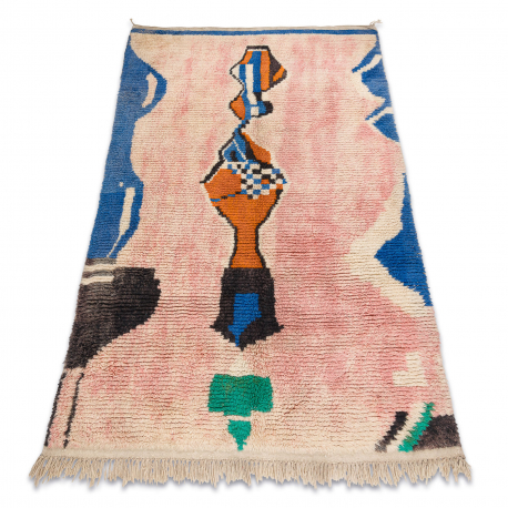 BERBER tepih BJ1018 Boujaad ručno tkan iz Maroka, Sažetak - ružičasta / plavarančasto