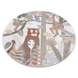 Matta BONO 8426 cirkel Djungel, vilda djur kräm / mörkt guld