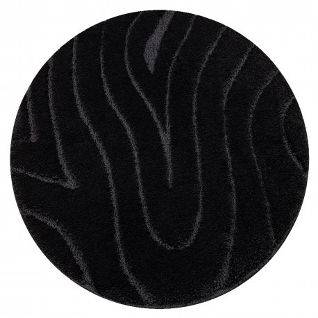 Kúpelňový koberec SUPREME kruh WAVES, vlny, protišmykový, mäkký - čierny