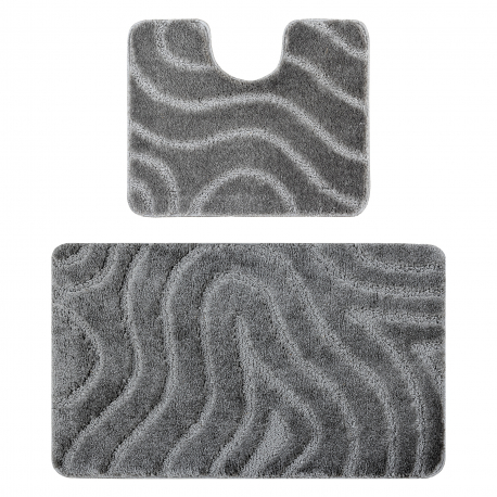 Two-piece bathroom set rug SUPREME WAVES, non-slip, soft - grey