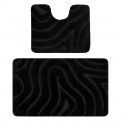 Ensemble de salle de bain deux pièces tapis SUPREME WAVES, vagues, antidérapant, doux - noir
