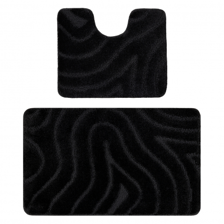  Juego de baño de dos piezas alfombra SUPREME WAVES, ondas, antideslizante, suave - negro
